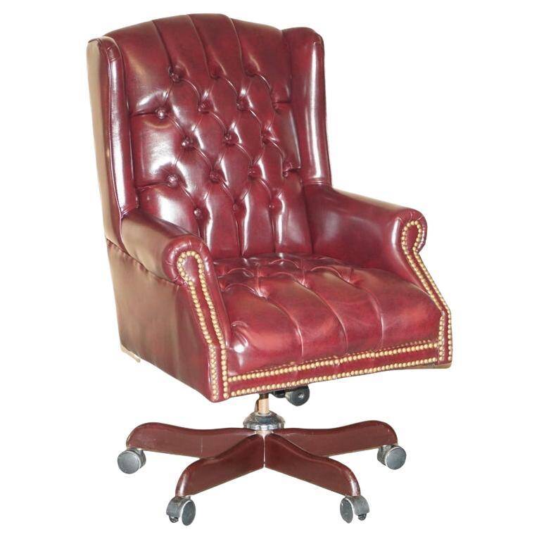 Fauteuil de bureau Chesterfield Wingback en cuir vintage