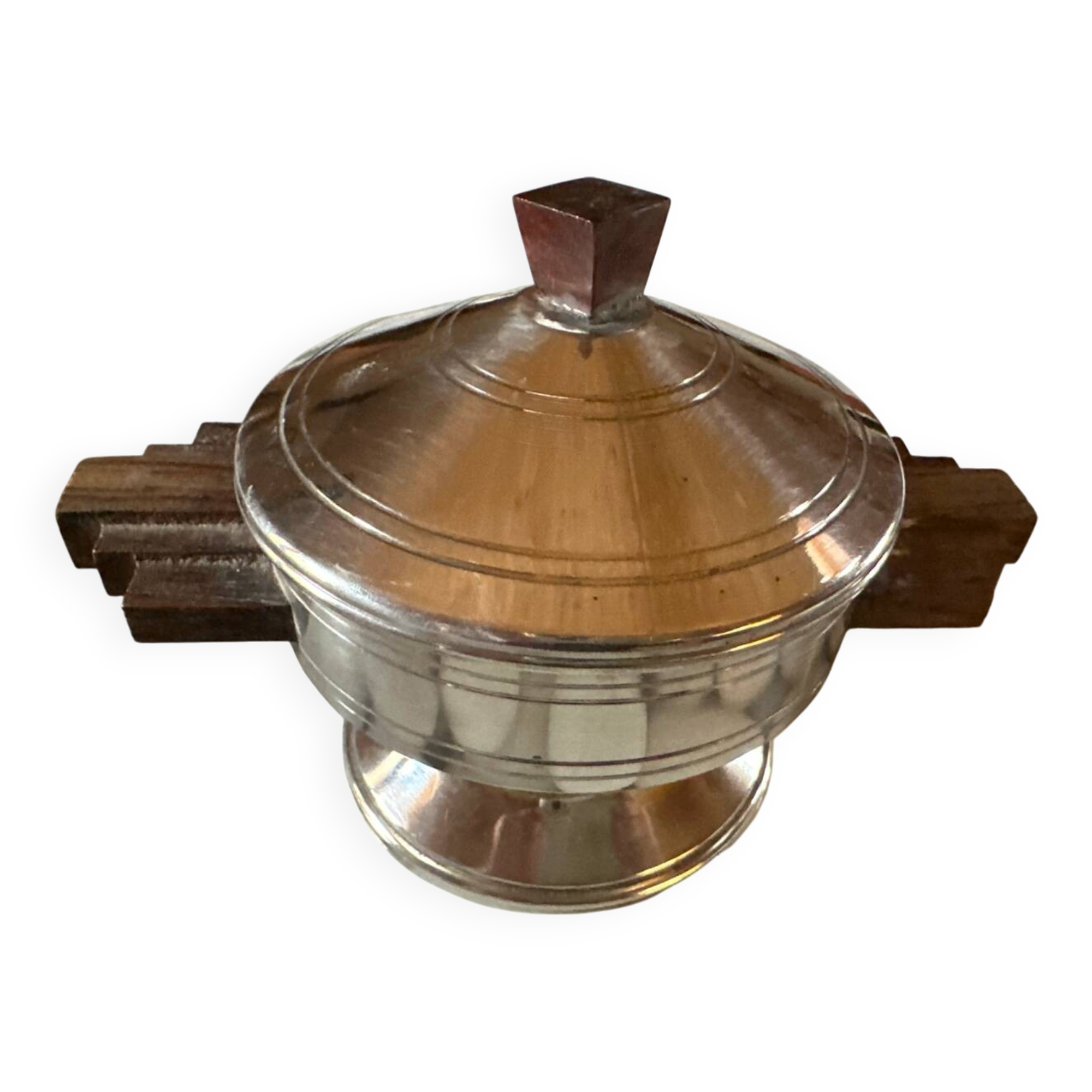 art deco steel wood sugar bowl