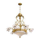 Chandelier with ram's heads. Louis XVI. Gilded bronze. Crystal.