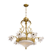 Lustre avec têtes de bélier. Louis XVI. Bronze doré. Cristal.