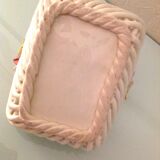 Empty pocket basket in woven white ceramic / vintage 60s-70s