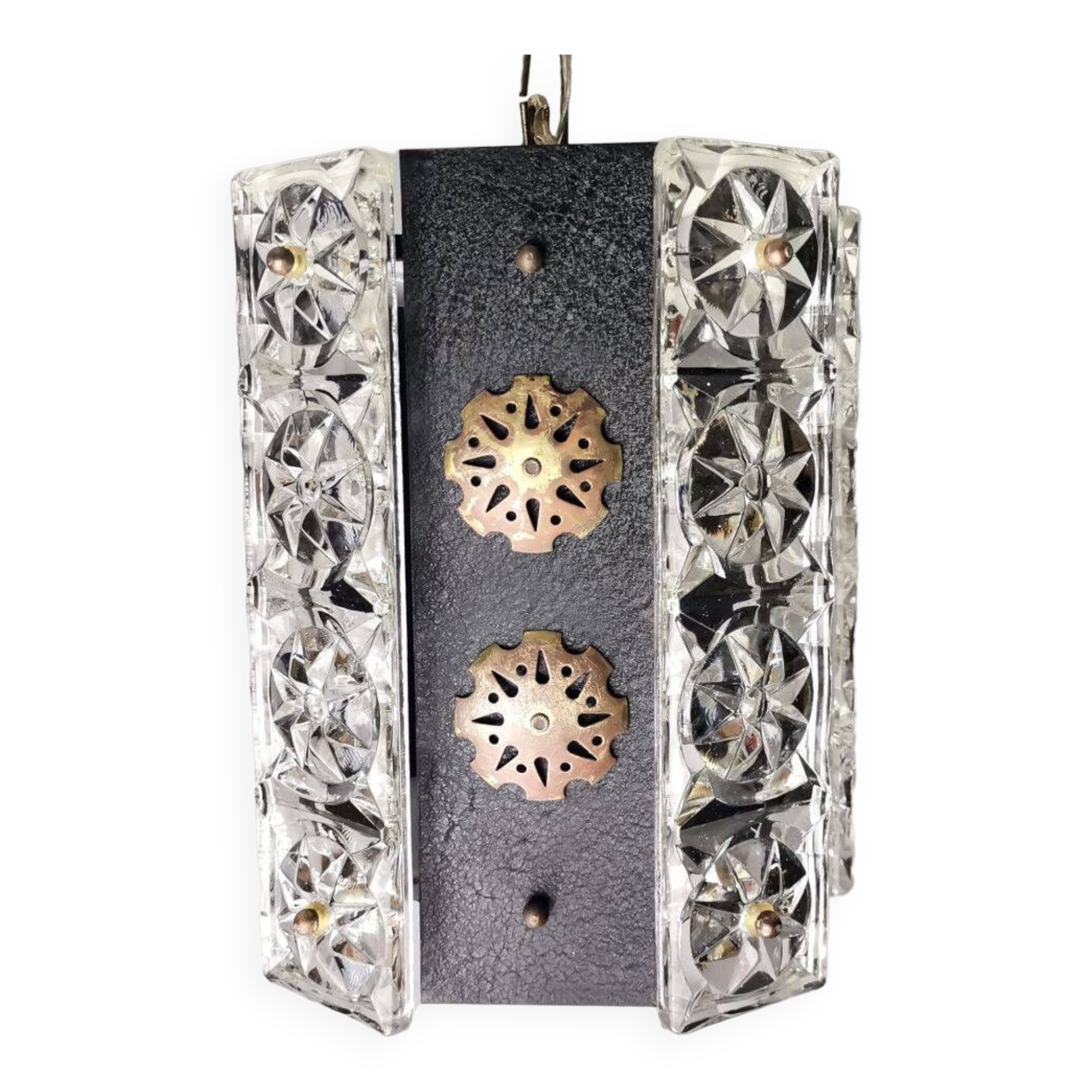 Portuguese Brutalist black cast iron hanging lamp