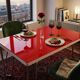 Table "floating" Space age 1970 Red Glass and Dove Tail - 140x80cm