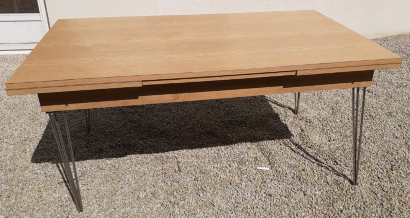 Table Formica eiffel legs, imitation wood, vintage, 70s