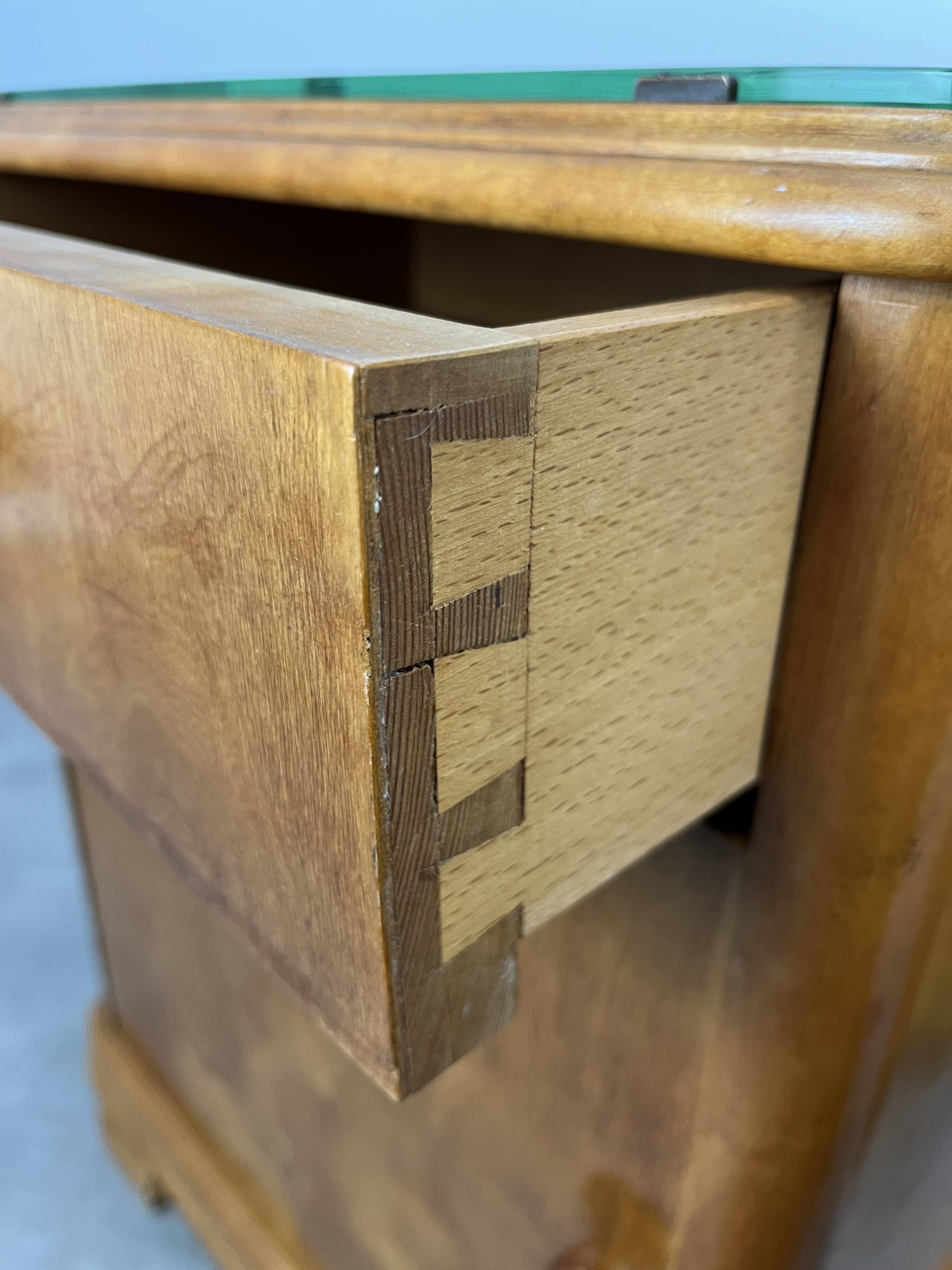 Pair of art deco burl bedside tables, 1930