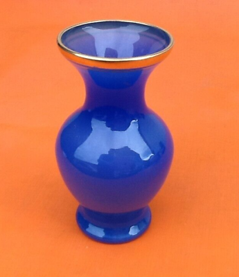 1960s baluster vase blue opaline collar with gilding foot douch