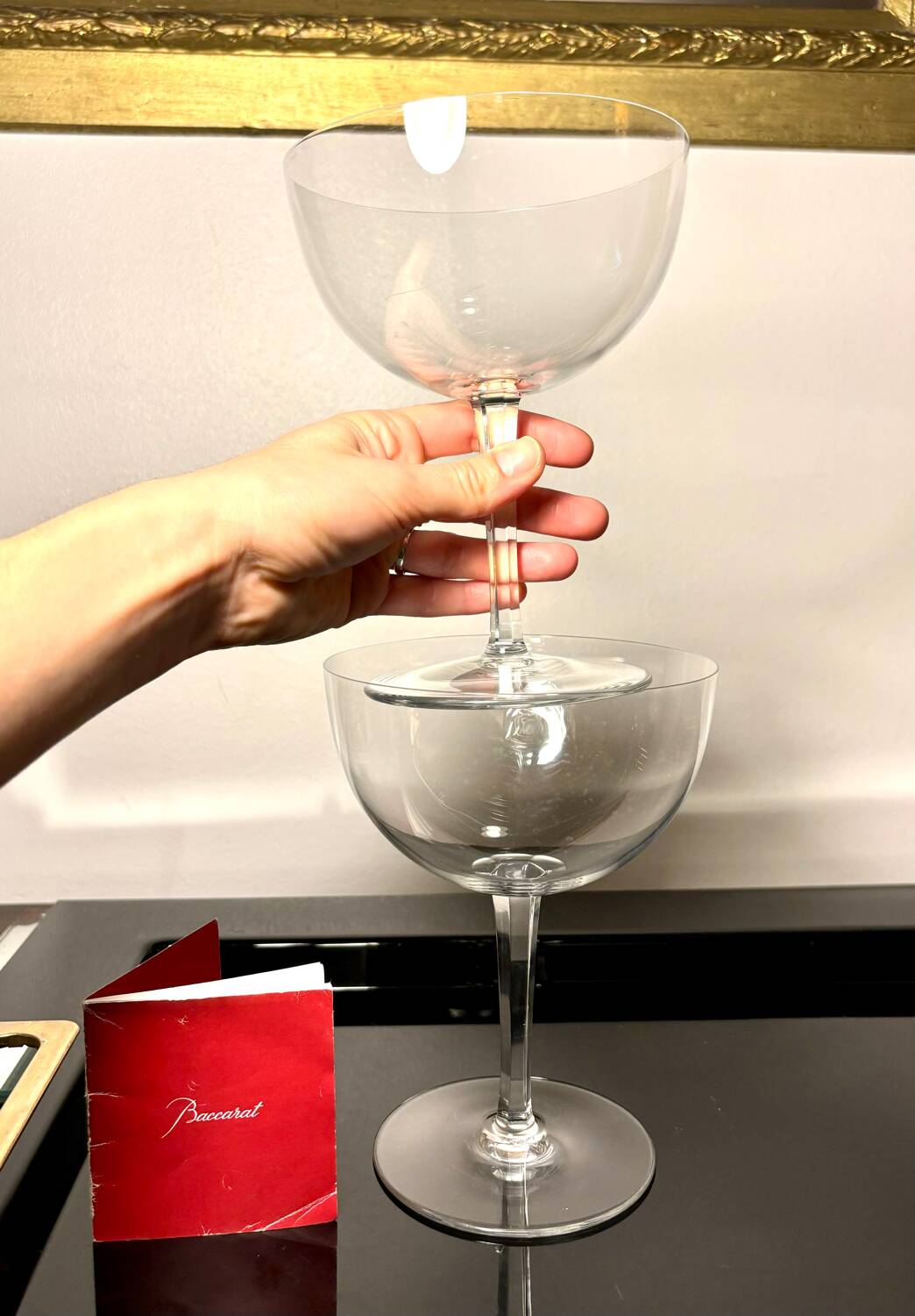 Two giant champagne tasting glasses Baccarat