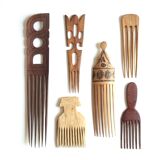 Set of 6 ethnic wooden combs 70s