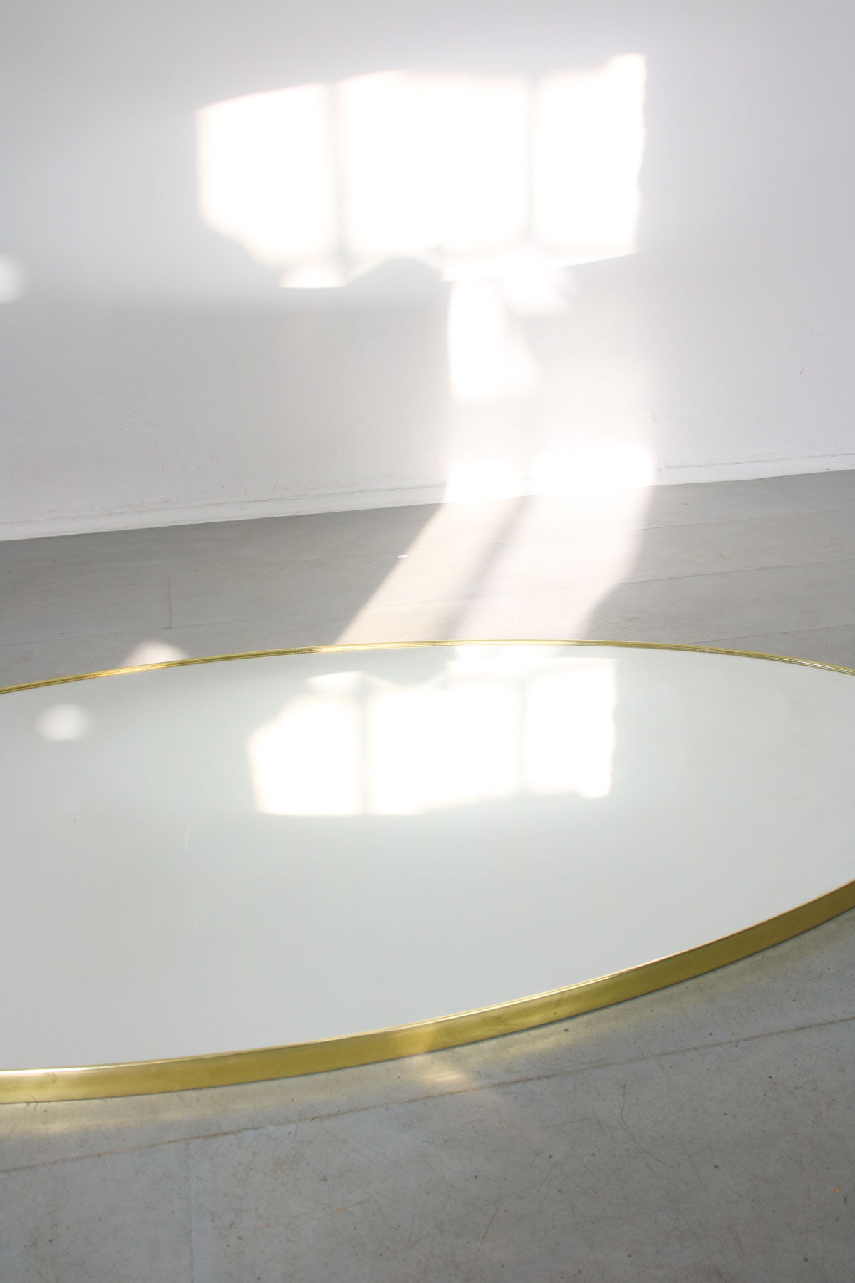 Vintage oval golden frame mirror, 70s