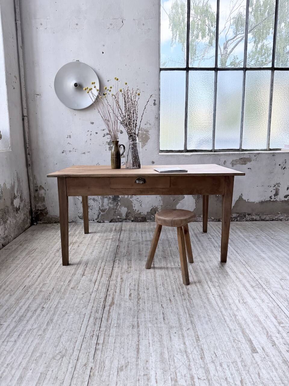 Farm table with tapered legs, cherry wood, 150 cm