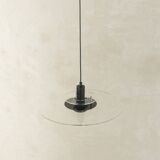 Space Age ceiling lamp by Ikea from the 1980s with two plexiglass plates and canopy made of black injection-moulded plastic.