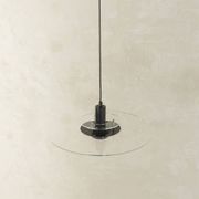 Space Age ceiling lamp by Ikea from the 1980s with two plexiglass plates and canopy made of black injection-moulded plastic.