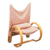 Fauteuil vintage des années 1970 en bois et tissu, Italie