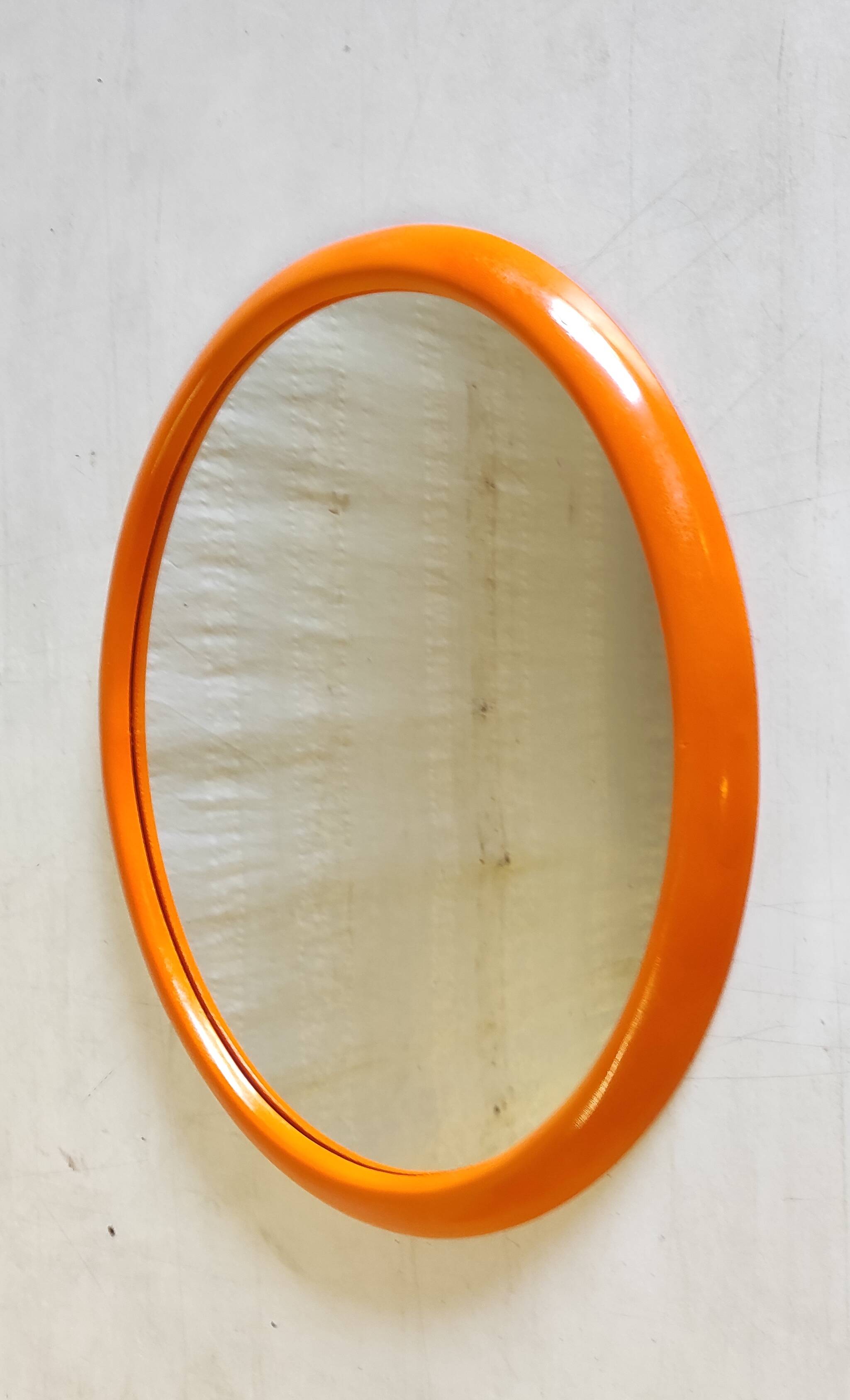 Orange oval mirror - 1970s