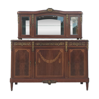 Buffet 2 corps Louis XVI en placage d'acajou et marqueterie de bois précieu