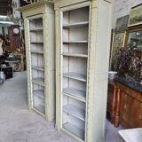Magnificent pair of green painted fir bookcase display cabinet early 20th century