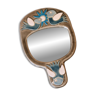 Miroir à main aux oiseaux bleus — Mithé Espelt, France, années 1960