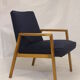 Pair of Scandinavian armchairs 60s restored deep blue gloved fabric.