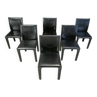 Chaises de salle à manger vintage en cuir par Arper Italie, années 1980