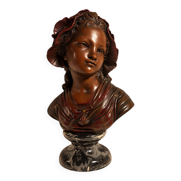 Buste de femme 40 cm – style Art Nouveau – finition aspect bronze