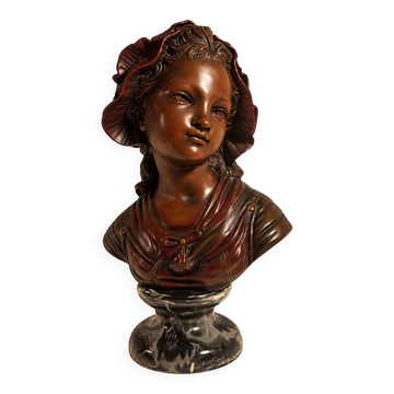 Buste de femme 40 cm – style Art Nouveau – finition aspect bronze