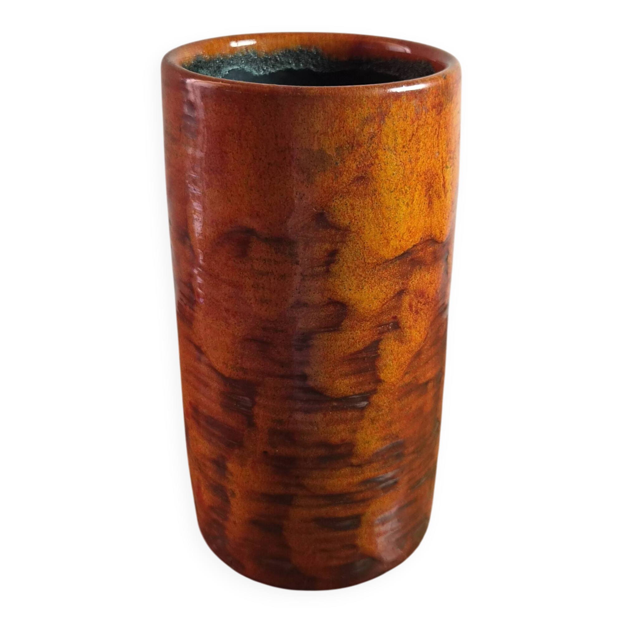 Vintage ceramic vase signed "Miep" with orange flamed glaze.