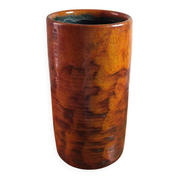 Vase céramique vintage signé "Miep" email flammé orange