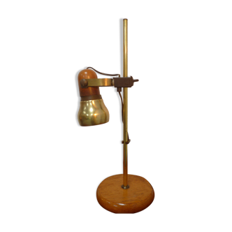 Lampe de table en laiton et bois années 70