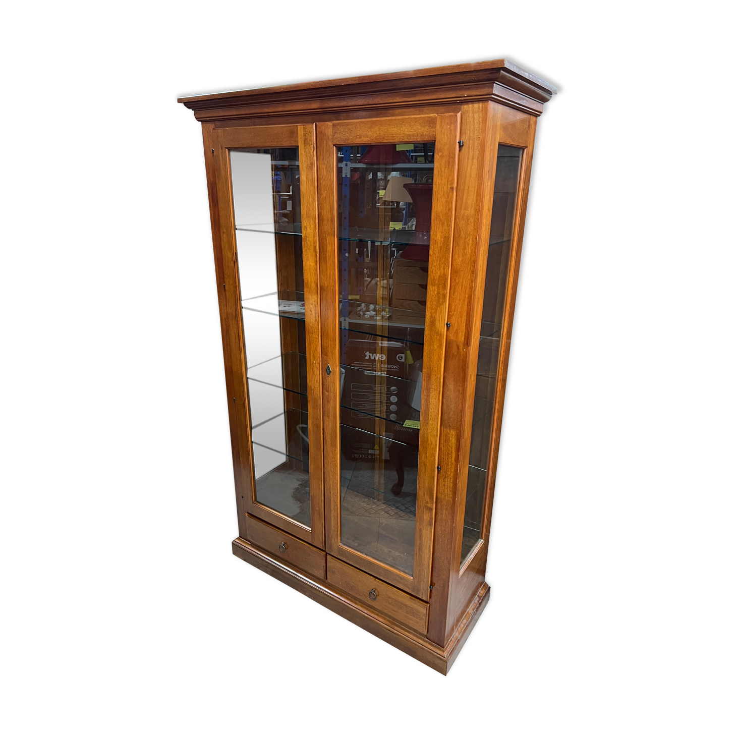 Vitrine en merisier 2 portes / 2 tiroirs