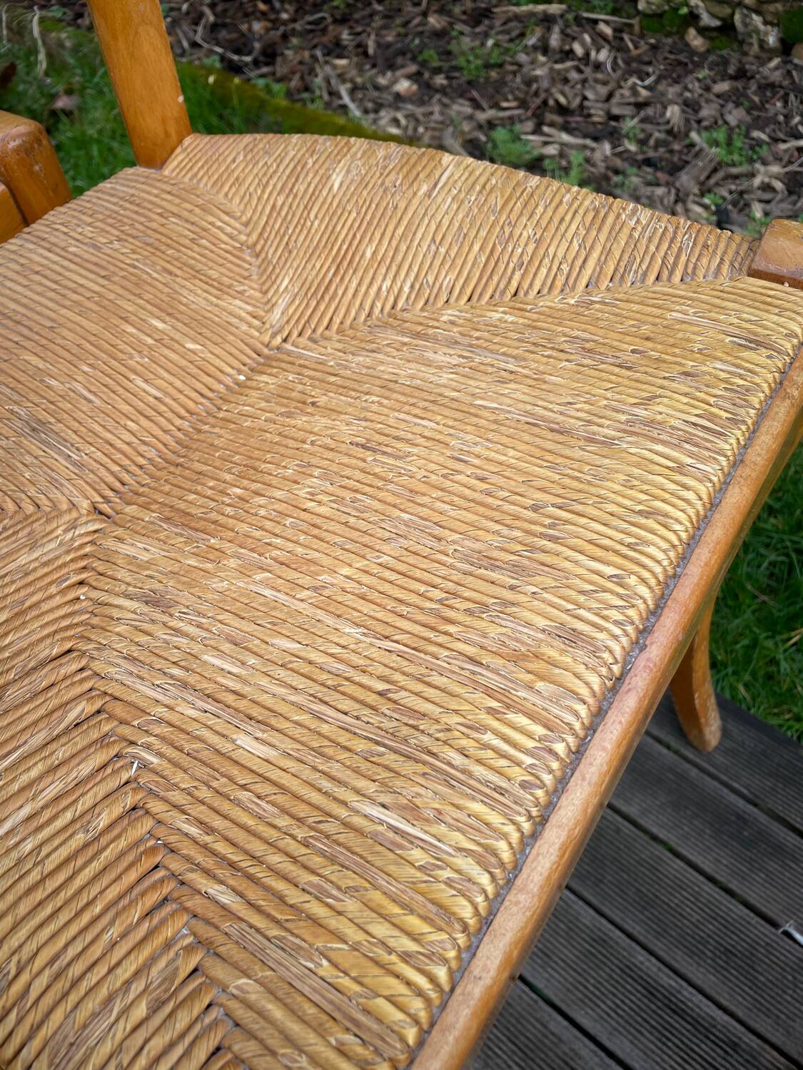 4 old blond beech straw chairs