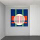 Tapisserie murale Bauhaus par Herbert Bayer pour NGM, Allemagne, 1988. Titre de l'œuvre : "Cercle blanc sur structure".