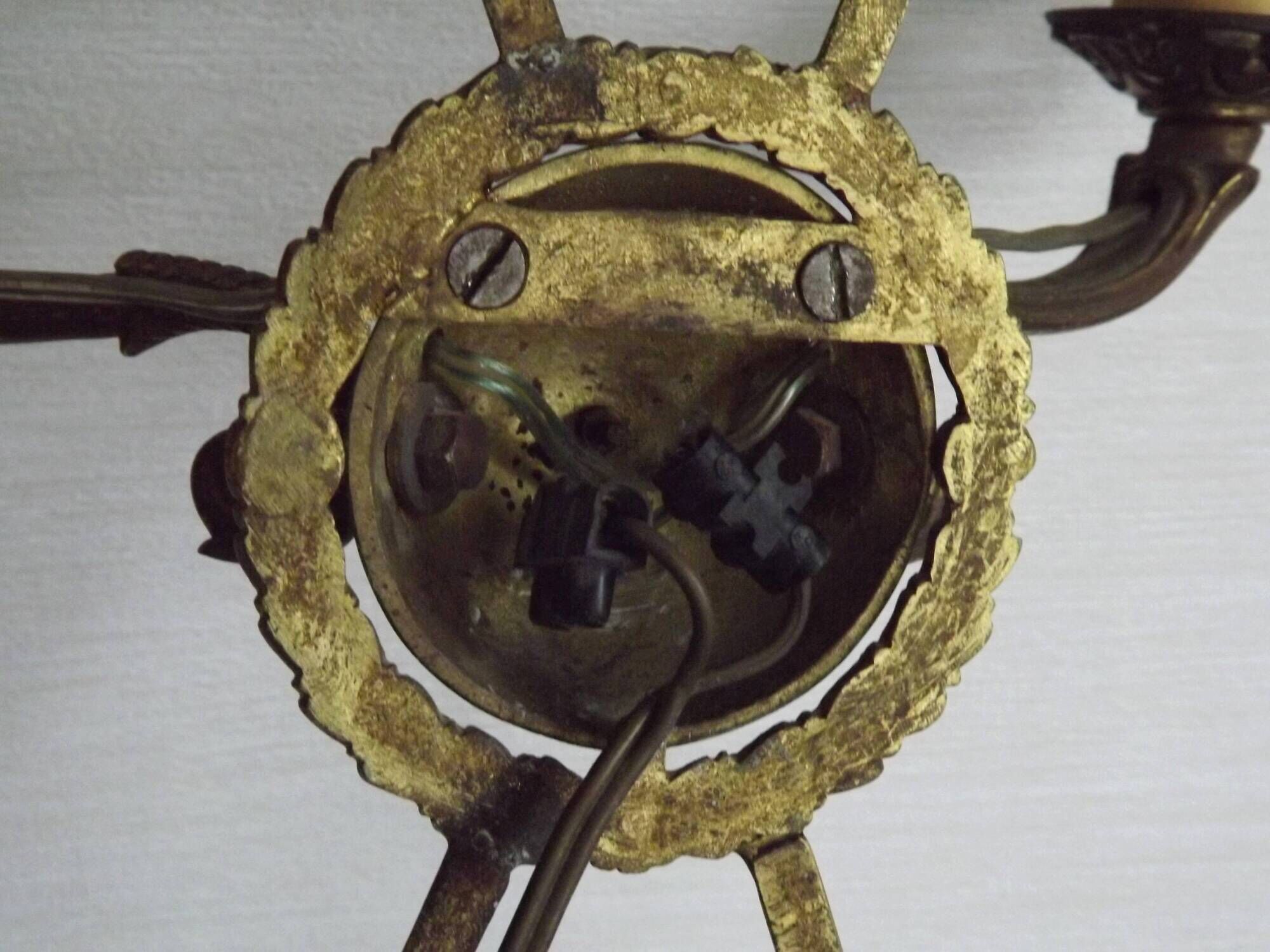 French Vintage Bronze Empire Arrow & Quiver Criss Cross Double Wall Sconces