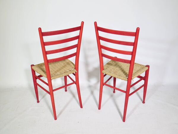 6 chaises de salle à manger en bois et osier, Italie années 1960-1970