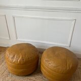 Vintage 70s patchwork leather poufs