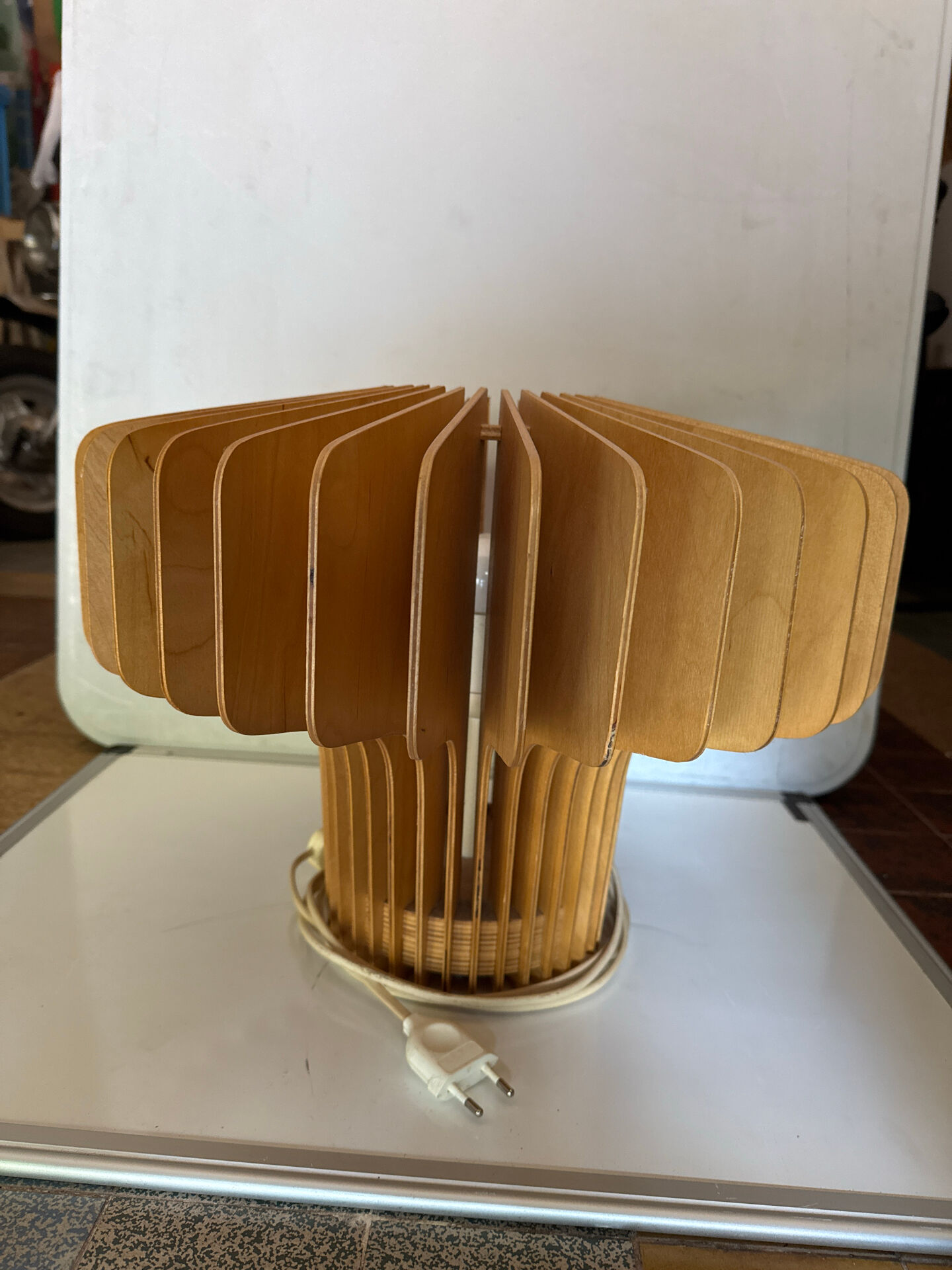 Lamps with natural wooden slats