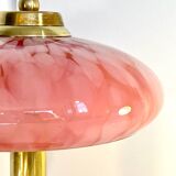 Art Deco mushroom table lamp, pink Clichy glass