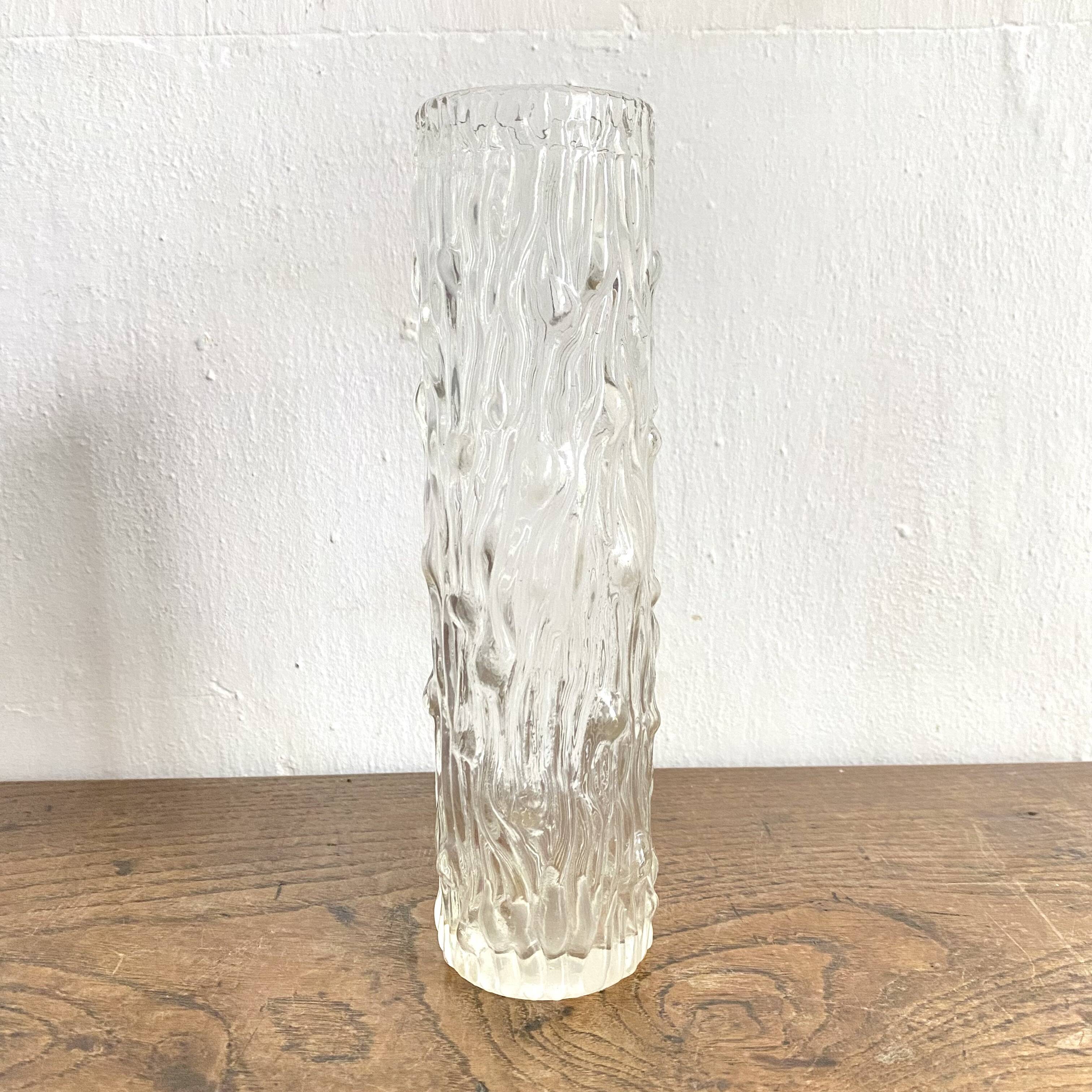 Transparent molded glass tube vase, wood look