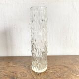 Vase tube en verre moulé transparent ,aspect bois