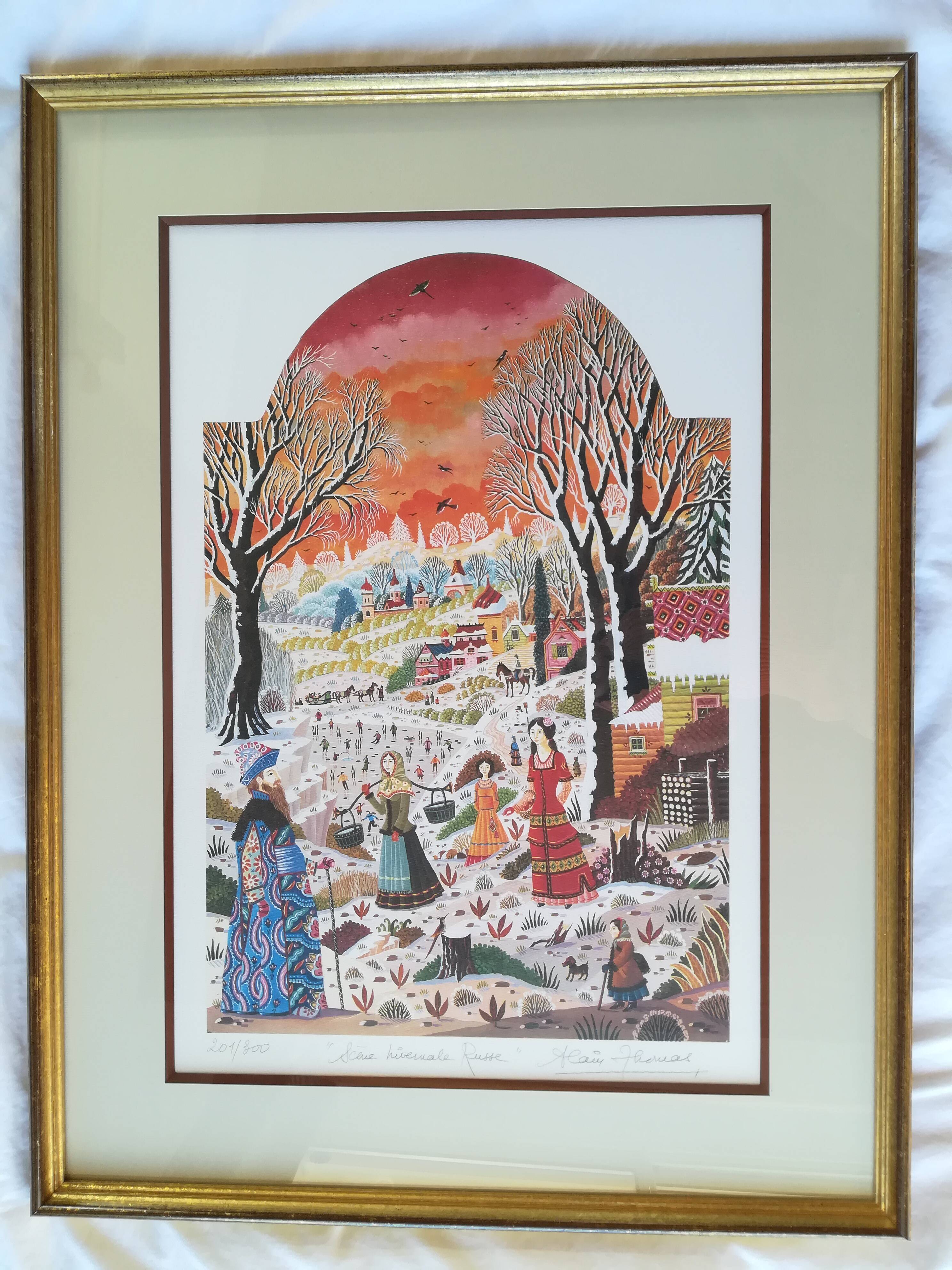 Lithograph Alain Thomas Russian winter scene