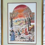 Lithographie Alain Thomas Scène hivernale Russe