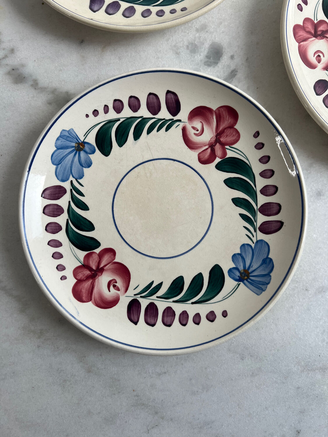 3 small hand-painted dessert plates from Sarreguemines