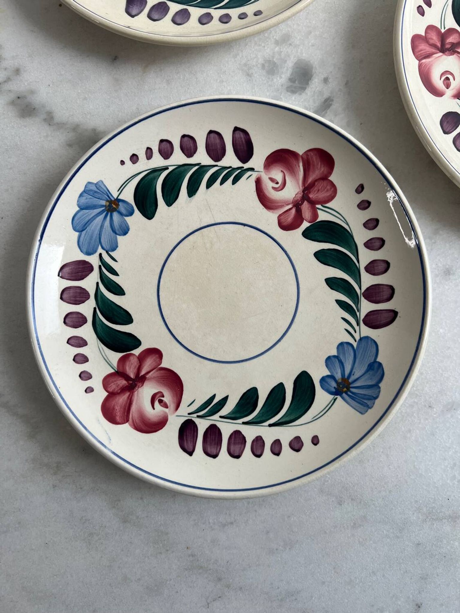 3 petites assiettes à dessert peint à la main Sarreguemines