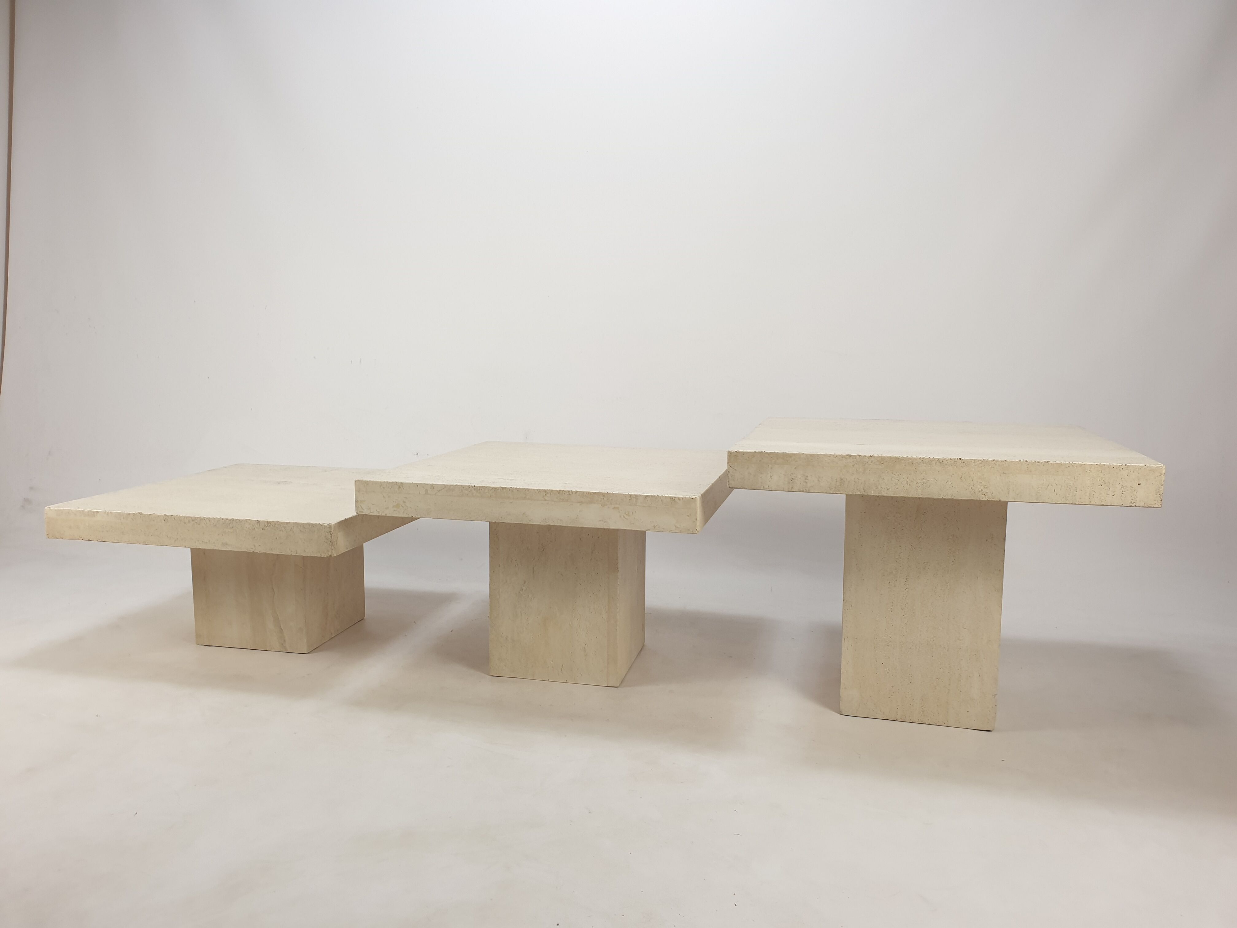 Set of 3 Italian Travertine Coffee Tables, 1980s
