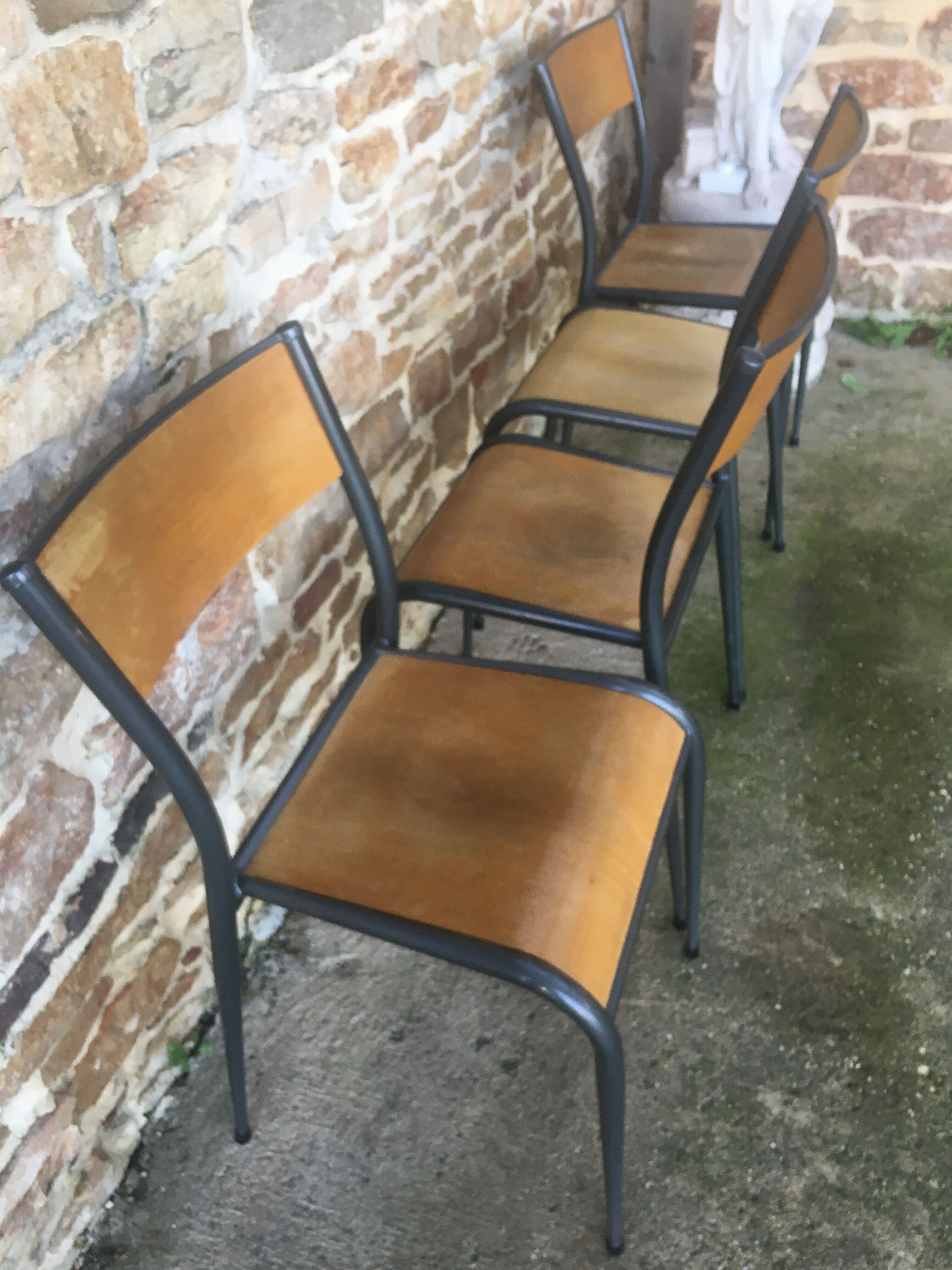 4 vintage school chairs, compass legs