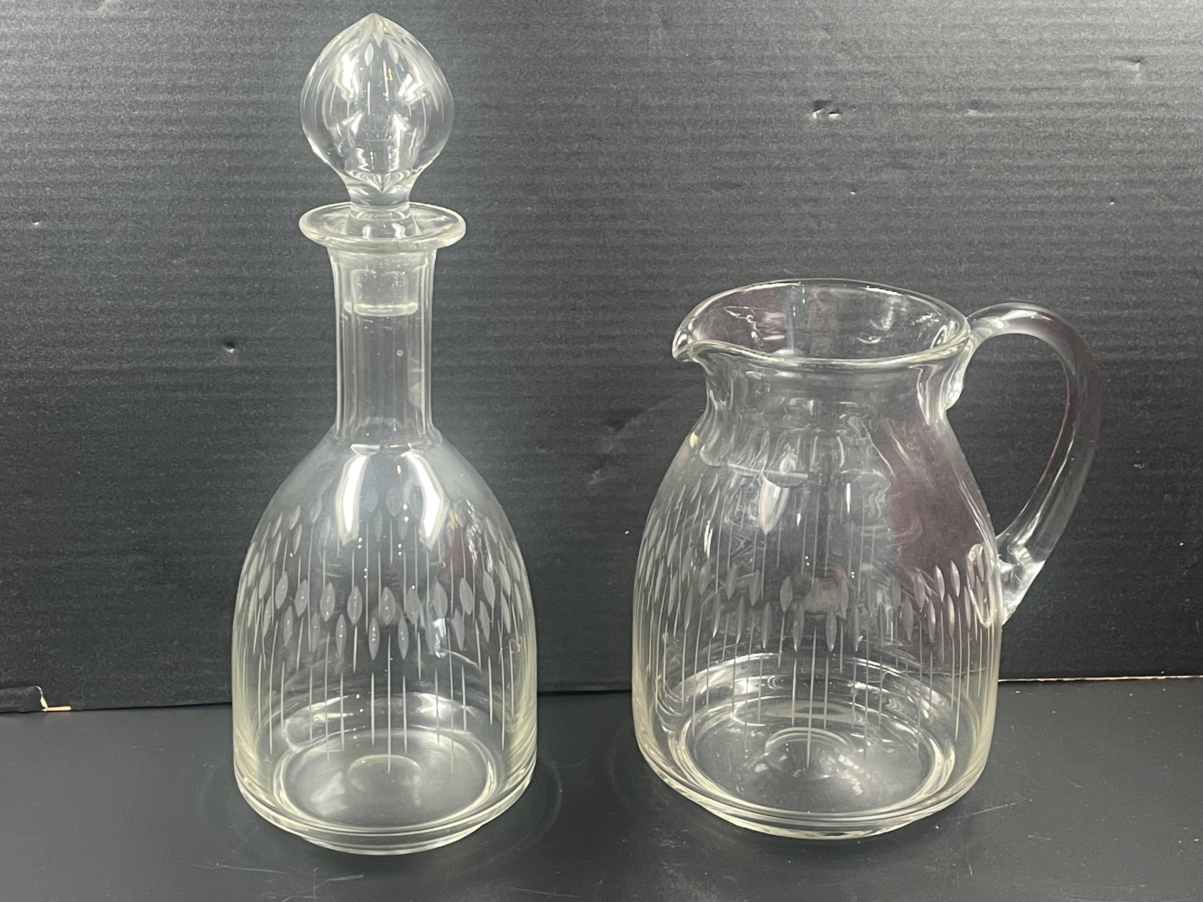 Carafe and water pot crystal cut 20th decanter, guest room decor