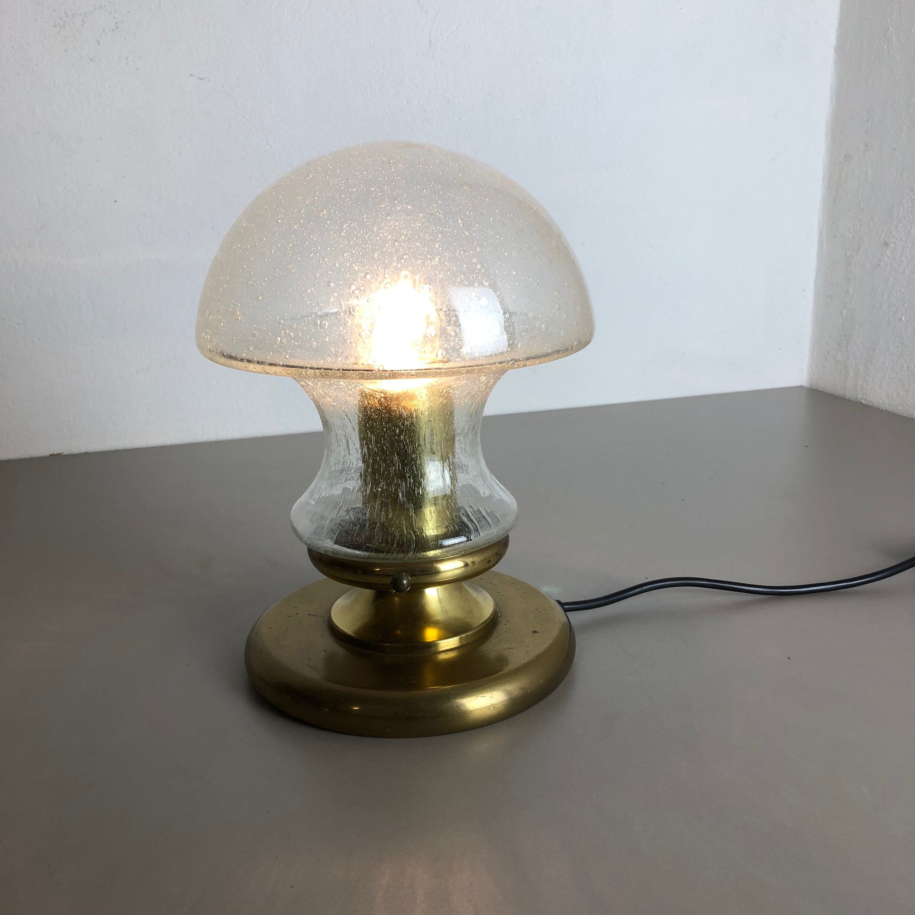 Modernist Glass and Brass Mushroom Table Light by Doria Lights, 1970s, Germany