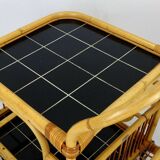 1950s mid century trolley serving cart bamboo wicker black formica