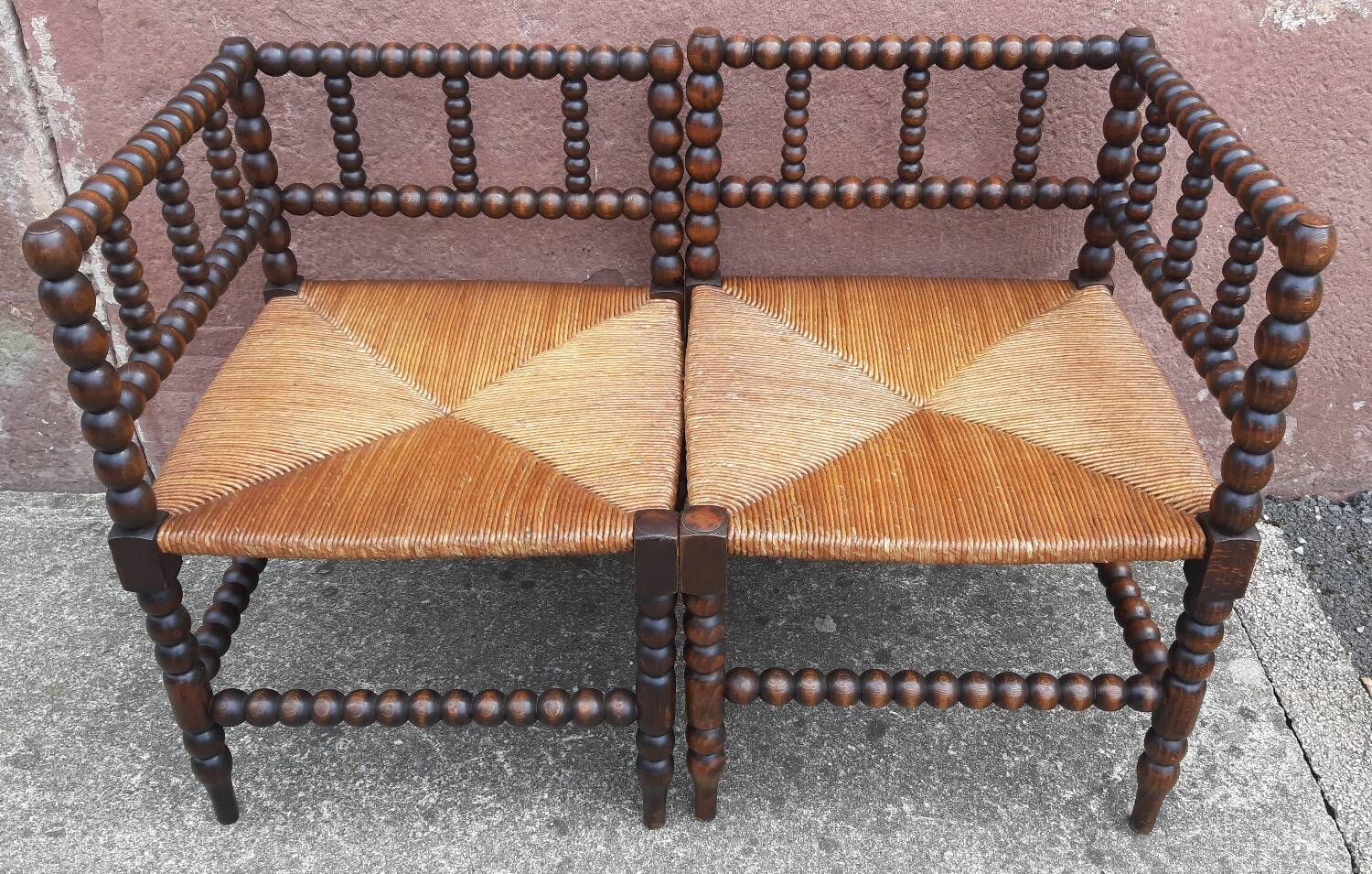 Pair of corner chairs or armchairs "fireplace corner" (Straw seat)
