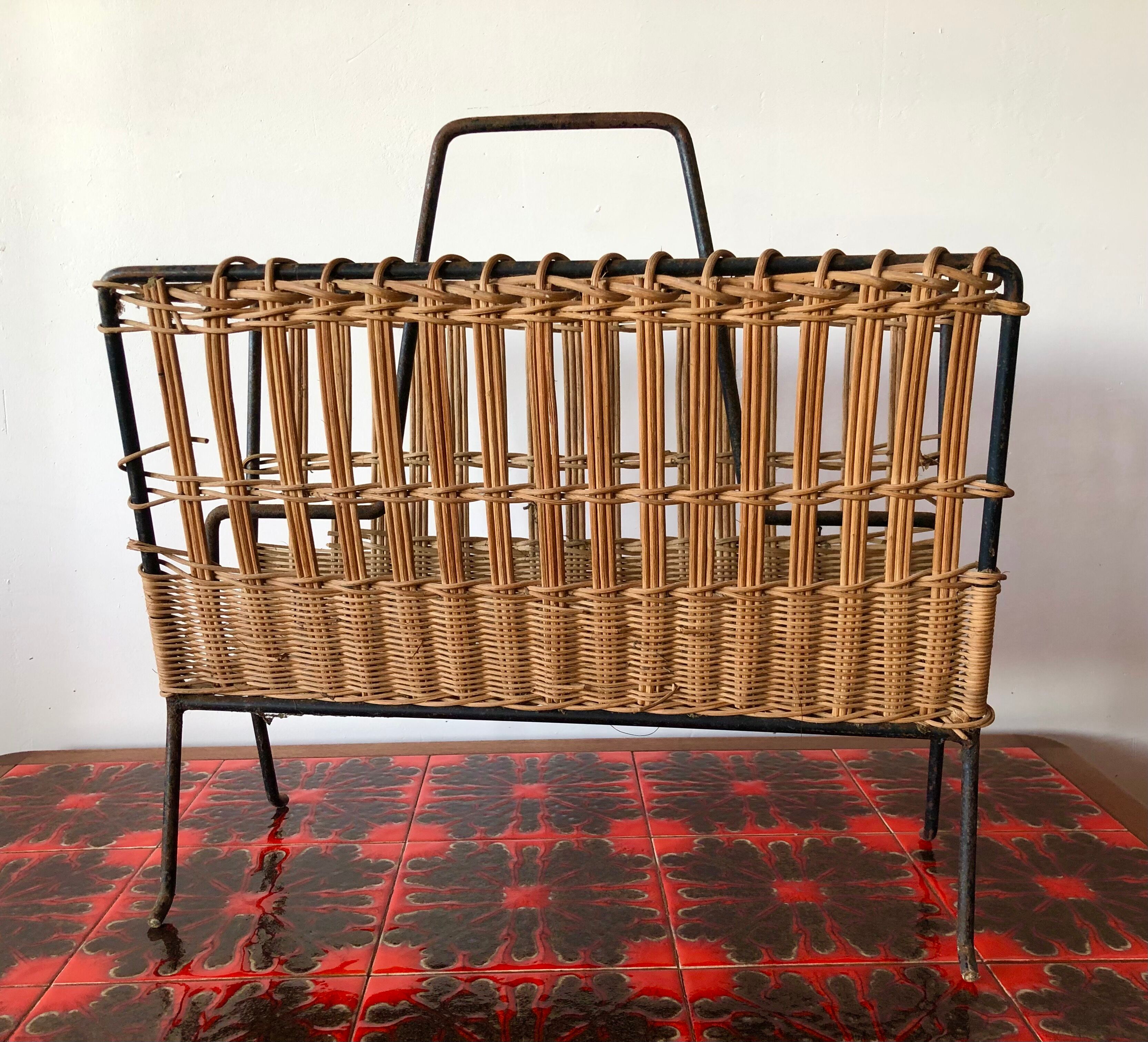 Vintage rattan magazine holder