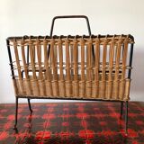 Vintage rattan magazine holder